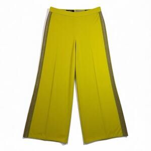 My Beachy Side Chartreuse Wide Leg Pants Beaded Side Trim Viscose Tencel Size L
